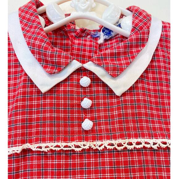 VTG Tiny Town Tots Red Plaid Dress Belted ,Peter Pan Collar, Cotton USA Made 3y - Picture 4 of 7